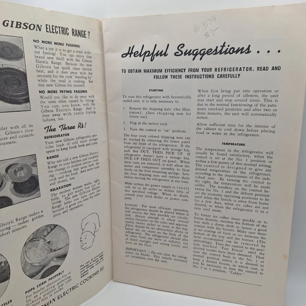 Vintage Gibson Electric Refrigerator Instructions and Recipes‎ Booklet 1940s